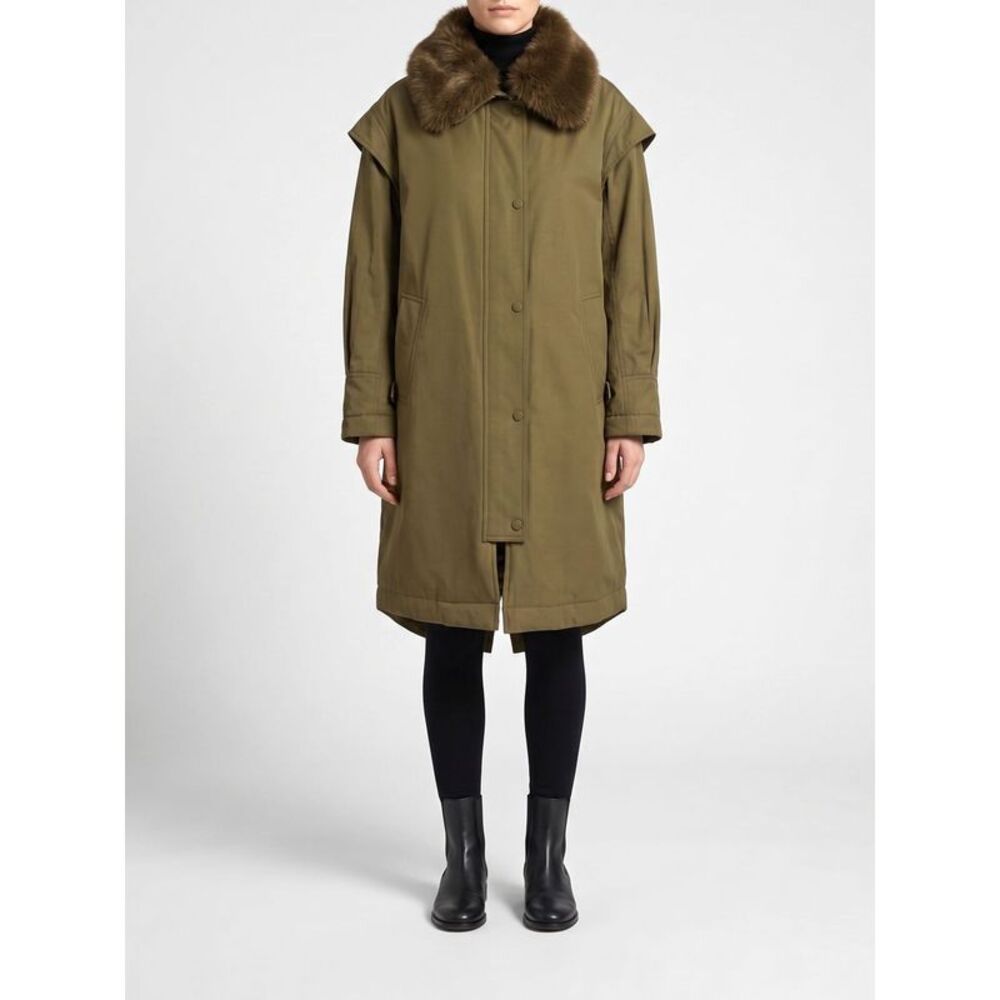 Twinset Women Twinset Relaxed Fit Cotton Blend Parka With Fur Collar